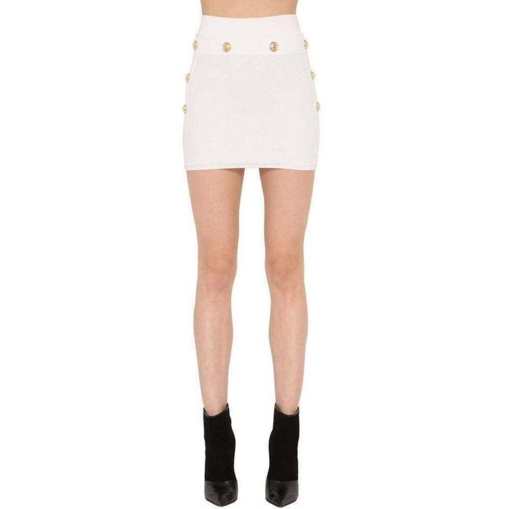 Balmain - Button-Embellished Ribbed Stretch-knit Mini Skirt - FR 40 - Picture 2 of 5